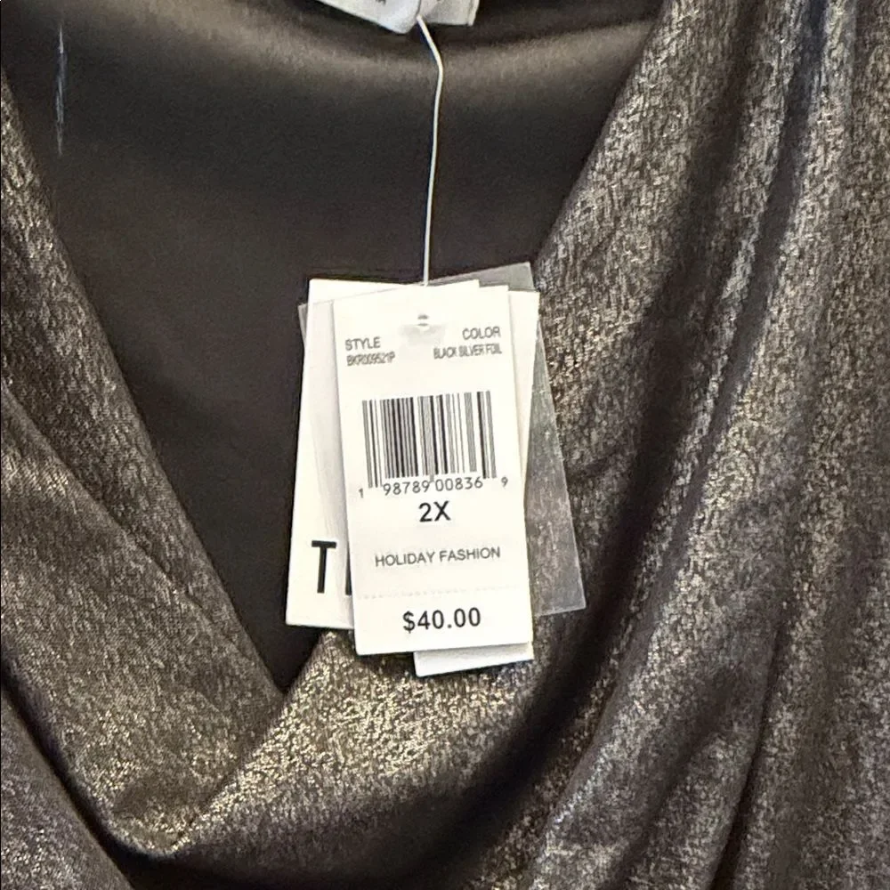 Tinsel Metallic Black Cowl Neck Bodysuit